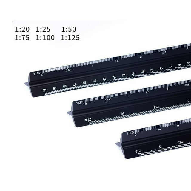 Architectural Ruler 30 cm Aluminum Triangular Ruler Various Scales 1:20, 1:25, 1:50, 1:75, 1:100, 1:125 for Architects