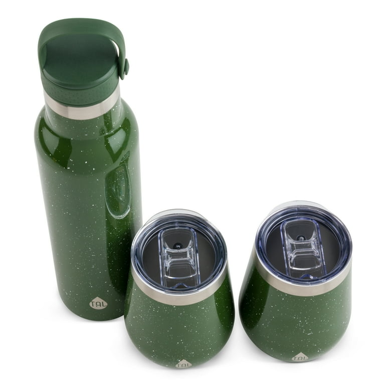 TAL Stainless Steel 26 fl oz Merlot Bottle and 12 fl oz Wine Tumbler, 3  Piece Set, Green Speckle