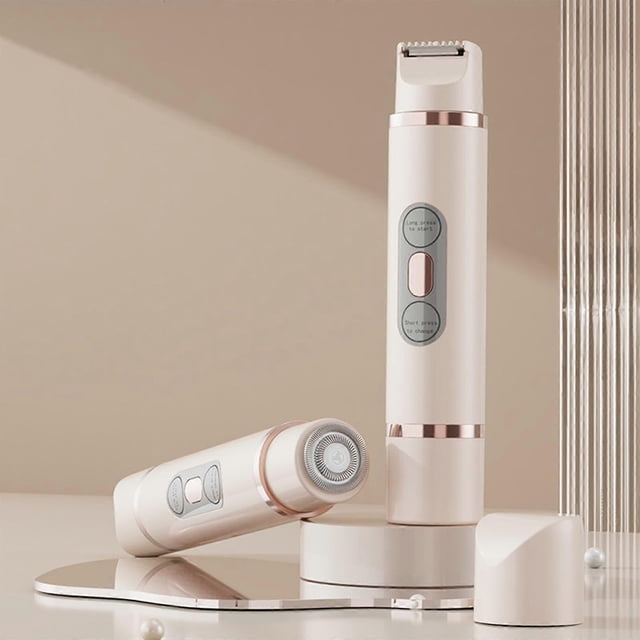 Afeitadora eléctrica y recortadora de pelo recargable 2 en 1 para mujer, resistente al agua, para uso facial y corporal en seco y húmedo, color beige.