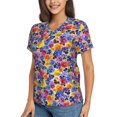thumbnail image 2 of Wukai The Garden Tricolor Pansy Flower Classic V-Neck T-Shirt for Women: Comfortable, Stylish, and Versatile Wardrobe Essential-Small, 2 of 7
