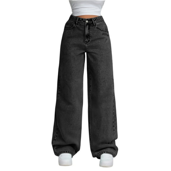 HKYNLAG Straight Leg Jeans for Women High Waisted Wide Leg Loose Stretchy Boyfriend Denim Pants Baggy Jeans for Women Black 2XL