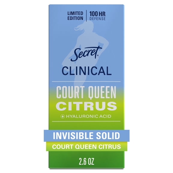 Secret Clinical Strength 100HR Hyaluronic Acid Antiperspirant Deodorant for Women, Invisible Solid, Court Queen Citrus, 2.6 oz