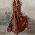 thumbnail image 5 of Gamivast Dresses for Women Sleeveless Button Front Shirt Dress Collared A-Line Maxi Dress with Pockets Casual Resort Vacation Beach Sundress Brown XXL, 5 of 6