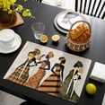 thumbnail image 3 of Black Women Placemats Set of 6, Boho Retro Tribal Southwestern Stripe Placemats for Dining Table, Place Mats for Kitchen Tabletop, Waterproof Wipeable Dining Table Mats Set, 3 of 9