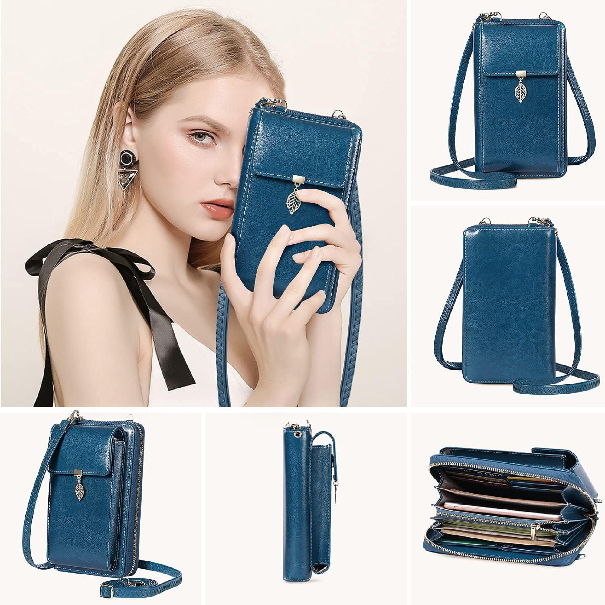 SQDWYGG Small Crossbody Phone Bags for Women Leather Cell Phone Purse Wallet,A-blue