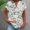 thumbnail image 2 of Taqqpue Womens Cotton Linen Shirts V-Neck Button Short Sleeve Blouse Tops Floral Print Loose Fit Casual Plus Size Tees, 2 of 5