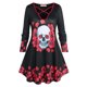 thumbnail image 1 of Tallas grandes Impresión de cráneo floral Crisscross Halloween camiseta Rosegal  Mangas largas de talla grande, 1 of 5