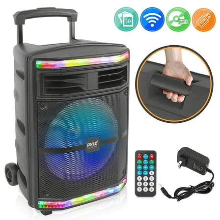 Pyle PPHP1044B Portable Bluetooth Speaker System with Flashing Party Lights