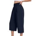 thumbnail image 6 of ATOYSOY Womens Smocked Waist Culottes Elastic High Waist Cropped Wide Leg Pants Casual Summer Capris For Beach And Vacation, 6 of 7