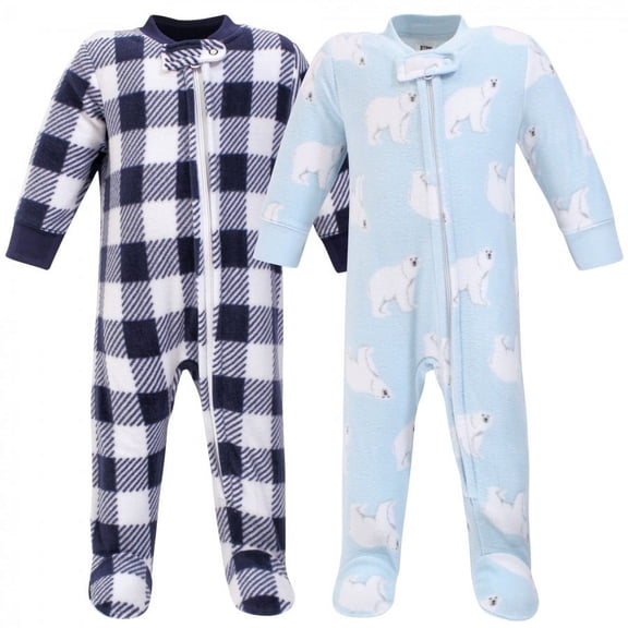 Hudson Baby Infant Boy Fleece Zipper Sleep and Play 2pk, Polar Bear, 0-3 Months