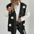 thumbnail image 6 of Fall Sweater for Women Floral Button Down Sweater Vest V Neck Knitted Cardigan Black Free Size, 6 of 7