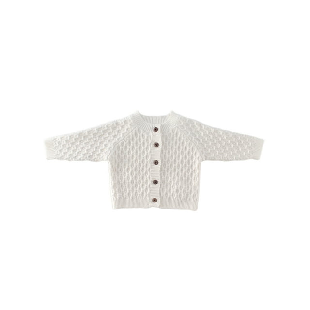 Baby Coat Monochrome Lozenge Pattern Knit Button Loose Breathable Jacket