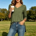 thumbnail image 2 of ZORYEVY Three Quarters Sleeve Tops Women Winter Sports Casual V-neck Solid Color T-shirts, 2 of 7