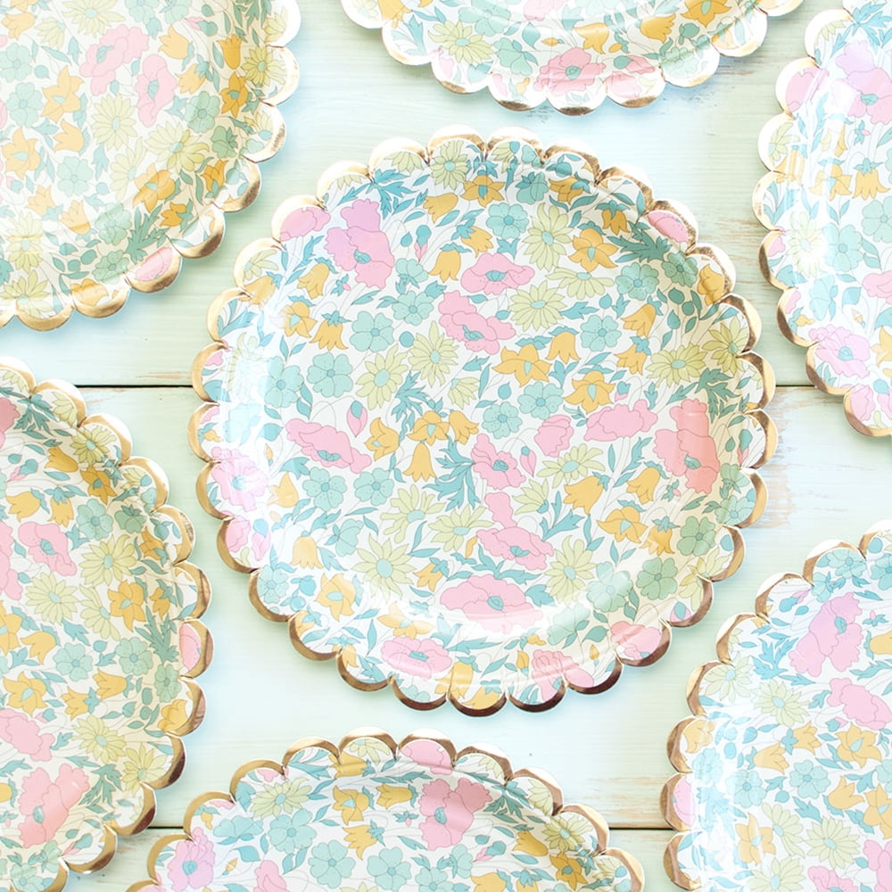 Dinnerware Paper Party Plates Dessert Rounds Scalloped 7.25 in Floral 8