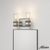 Hunter - River Mill 2-light Brushed Nickel, Small Vanity Light, Dimmable, Rustic Style, Rectangle Shaped, for Bedrooms, Dining, Living Rooms - 19465