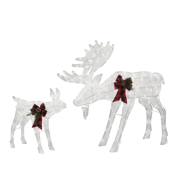 2-Piece Moose Family, Lighted Outdoor Christmas Yard Decoration, Light-Up Décor Set w/ 200 LED Lights, Zip Ties - White
