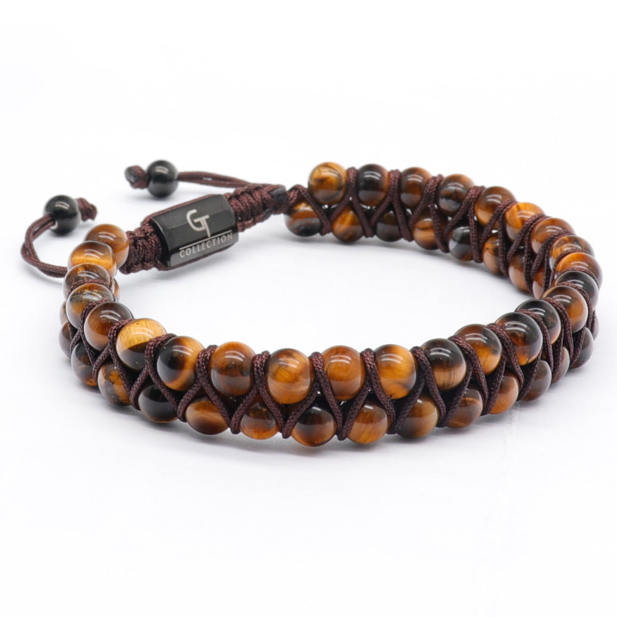 Men's TIGER EYE Double Bead Bracelet | Gift for Men | One Size Fits All | 100% Natural | Gemstone Adjustable Bracelet