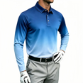 thumbnail image 2 of TKKCS Mens Gradient Long Sleeve Polo Shirts- Stretch Lightweight Casual Regular Fit Golf Shirts Blue Size 2XL, 2 of 7