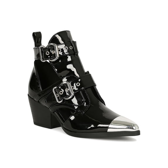 Women Metallic Cap Toe Cutout Ankle Booties 19219