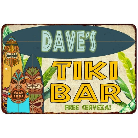 Dave's TIKI BAR Island Sign Metal Wall Decor 8 x 12 High Gloss Metal 208120058117