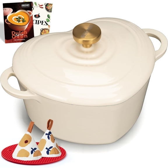 Overmont Cast Iron Skillet with Lid - 2-in-1- 3.2QT Deep Pot with Frying Pan - Pre-seasoned Cookware Multi Cooker Skillet - Dutch Oven Pot with Recipe for Grill Induction Stovetop Camping(10.5")