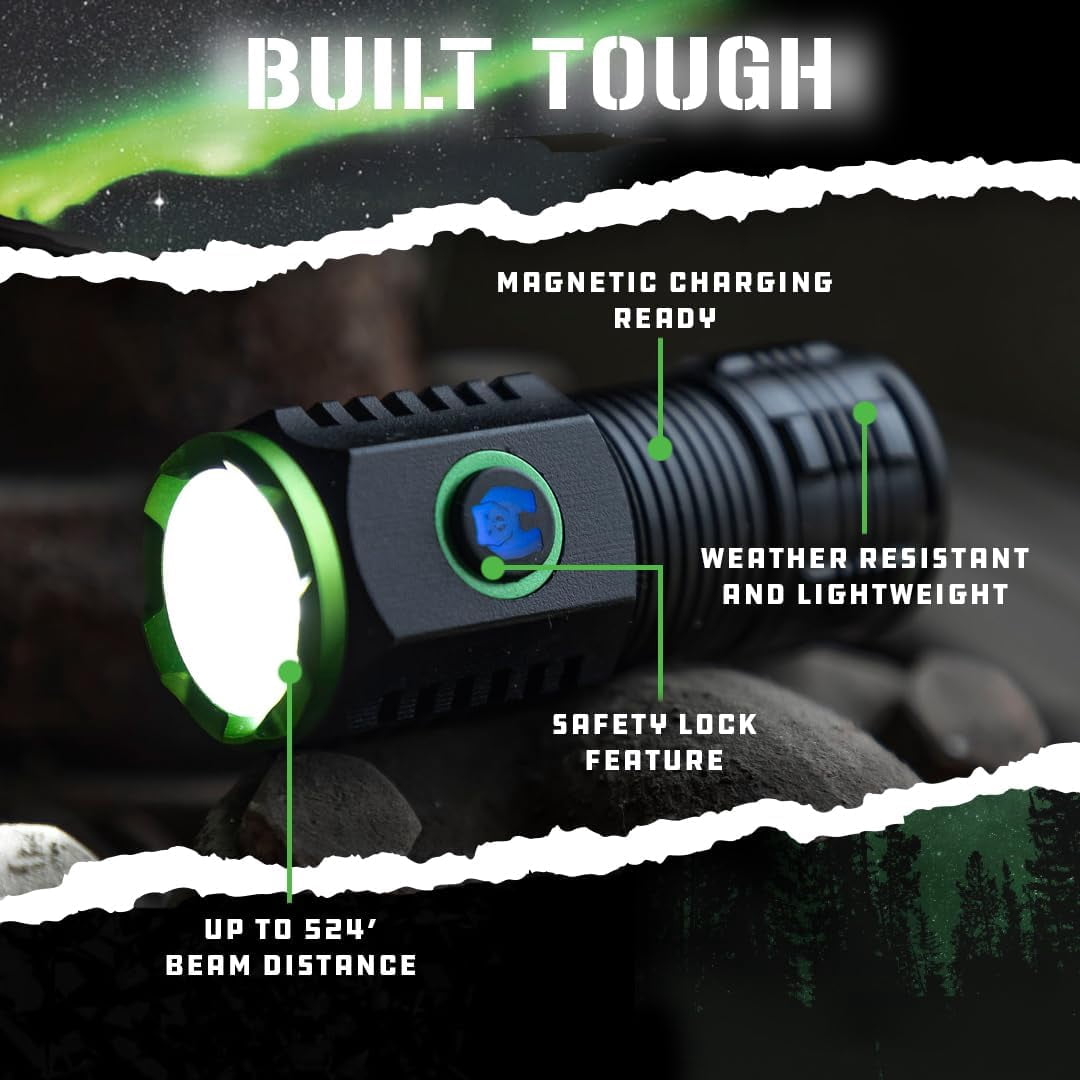 Kodiak KUB 1000-Lumen Rechargeable Flashlight, Compact Tactical Flashlight with Safety Lock & Clip-On Brim Mount