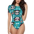 thumbnail image 2 of Goofa Skull Cat Printed Women Rash Guard Short Sleeve,Tummy control Swimsuit Surfing Swimsuit Bathing Suit One Piece Swimsuit UPF 50-Medium, 2 of 9