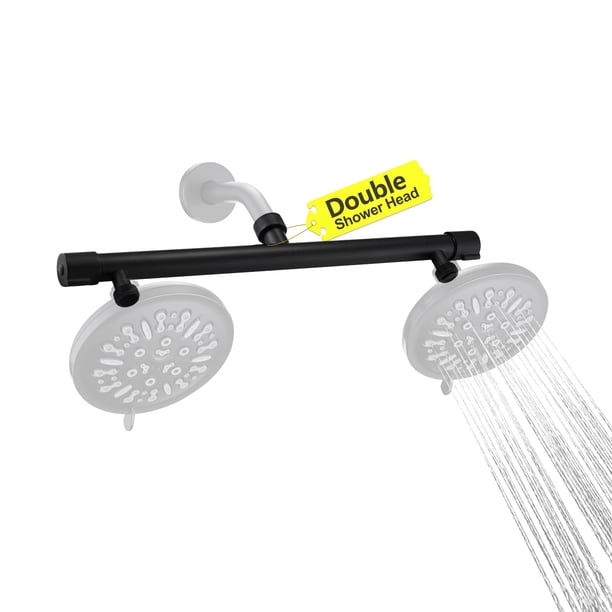 Adaptador de cabezal de ducha doble con válvula de apagado integrada para cabezales de ducha de mano y lluvia negro mate