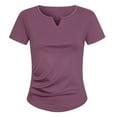 thumbnail image 2 of Women's V-Neck T-Shirt, Short Sleeve Casual Top, Soft Polyester Solid Color Blouse for Everyday Wear, 2 of 4