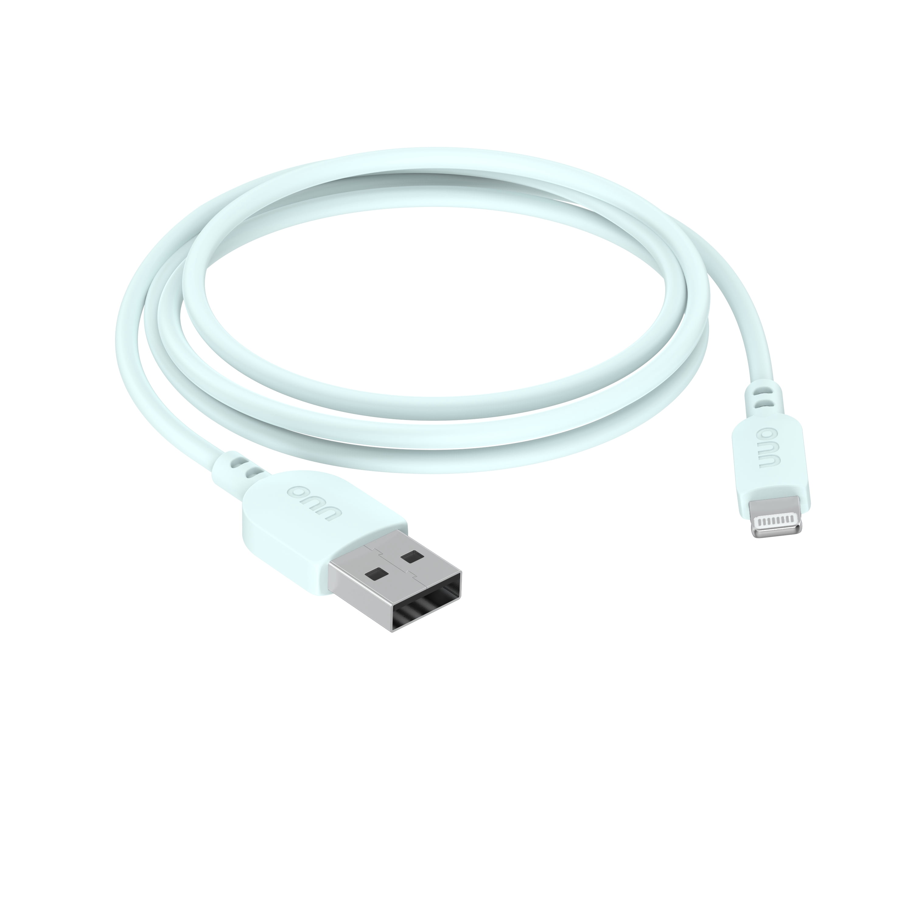 onn 3' Lightning to USB Charging and Data Cable, Aqua, 480 Mbps, Compatible with iPhone/iPad/iPod
