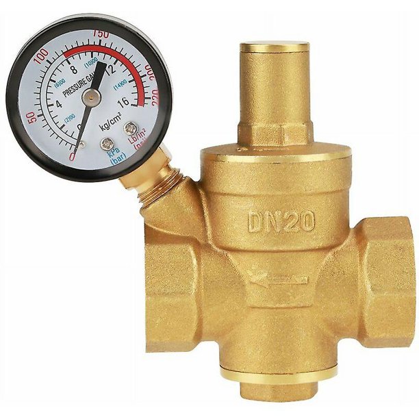 Válvula reductora de presión de agua ajustable de latón Dn20 con manómetro, reductor ajustable de presión de agua de latón (dn20) (hy)