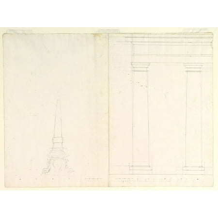 Doric Columns - Design for an Obelisk Partial Design in Elevation for Colonnade in the Doric or Tuscan Order (recto) Design for Fluted Column on Podium in Elevation (verso) Poster Print by Anonymous Italian Piedmonte