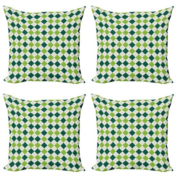 Ambesonne Geometric Throw Pillow Cover 4 Pack, Vintage Diamond Line, 18", Lime Green Dark Green