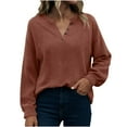 thumbnail image 2 of ICHUANYI Women's V Neck Solid Tops Casual Long Sleeve Pullover Fashion Solid Color Long-sleeved V-neck Pullover Top, 2 of 8