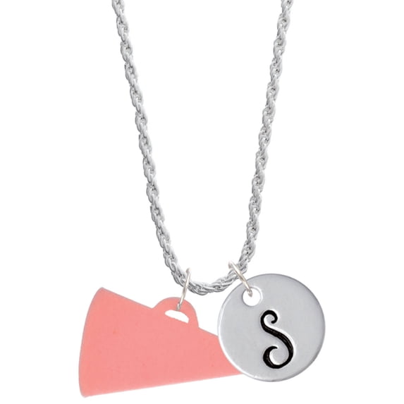 Delight Jewelry Acrylic 1.25" Pink Megaphone Silvertone Script Initial Disc - S - Charm Necklace, 20"+3"