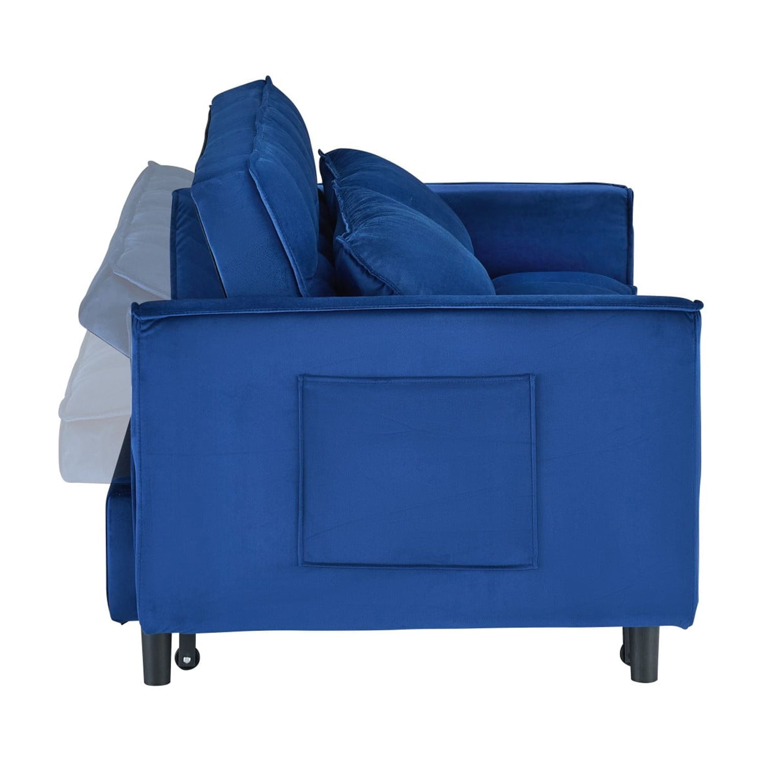 Youmumeub 55-inch Modern Velvet Loveseat, Tufted Sofa Bed with Metal Legs, Convertible Futon Couch for Living Room, Blue