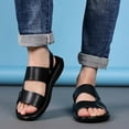 thumbnail image 2 of Men's Beach Sandals Leather Adjustable Buckle Strap Platform Slippers Comfortable Cut out Slides Open Toe Summer Beach Slip on Shoes Black Size 7.5, 2 of 5