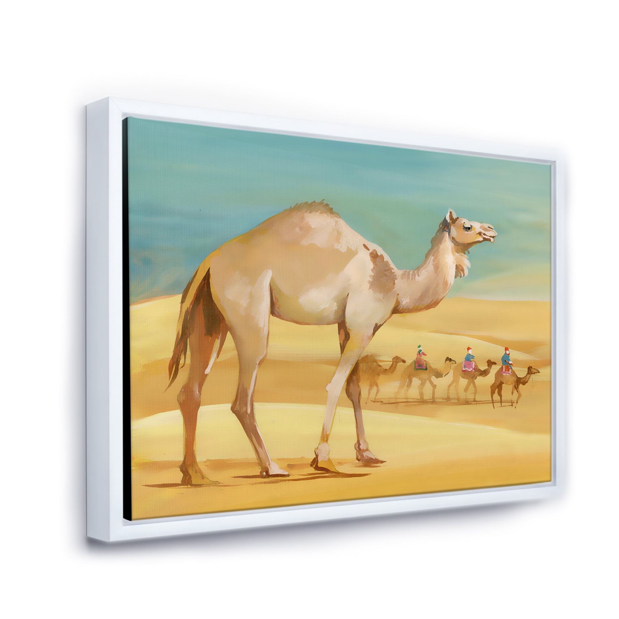 Designart 'Camels In Wild Desert I' Farmhouse Framed Canvas Wall Art Print