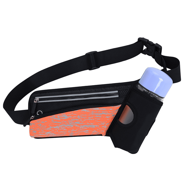 Riñonera para correr con portabotellas, riñonera reflectante para entrenamiento, ciclismo, running, naranja