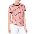thumbnail image 3 of INSPIRE CHIC Women's Short Sleeve Contrast Cartoon Cats Pet Print Tee Ringer T-Shirt Tops M Coral Pink, 3 of 7