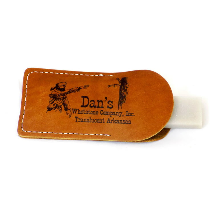 Dan's Whetstone Translucent Arkansas Extra Fine Pocket Knife Sharpening  Stone Whetstone 3 x 1 x 1/4 in Leather Pouch TAP-13A-L