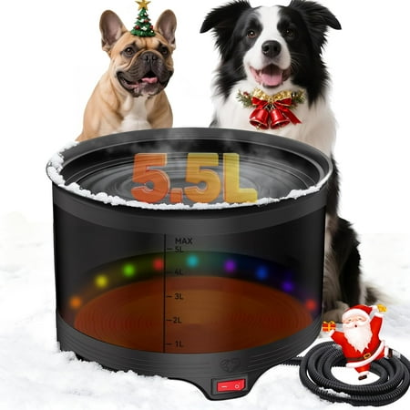 5.5L Heated Water Bowl, 1.45Gal Large Heated Dog Bowls for Outside, Outdoor Winter Waterproof Heat Pet Water Bowl with Chew Resistant Power Cord & LED Neon for Dog/Cat/Chicken/Duck/Rabbit