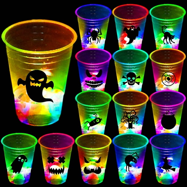 Juego de vasos Ahuimeius para Halloween que brillan en la oscuridad, 24 unidades, 480 ml