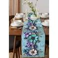 thumbnail image 4 of nqOlkjepod Spring Purple Flowers Table Runner 72 Inches Long Farmhouse Dress Scarves, Floral Mottled Teal Wall Retro Dining Tablerunner for Coffee Table/Kitchen Island/Party Décor, 18" x 72", 4 of 8