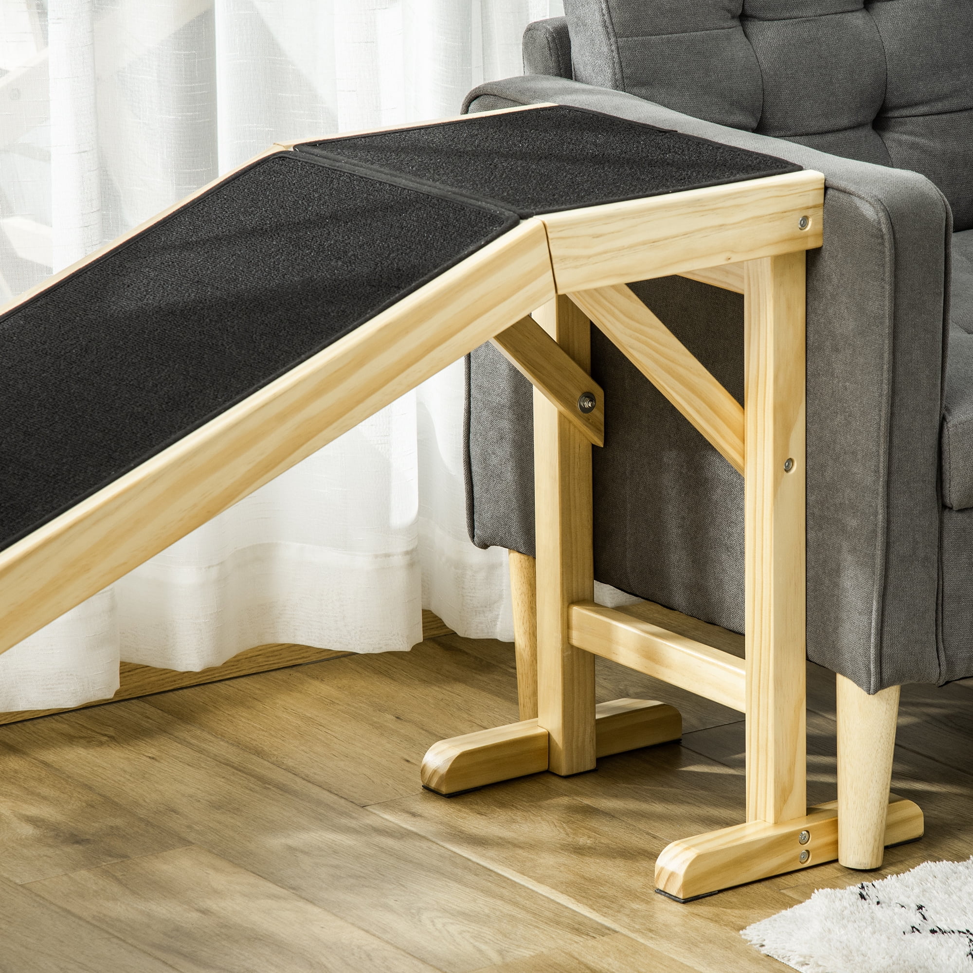 Dog Ramp for Bed, Pet Ramp for Dogs with Non-Slip Carpet and Top Platform, 74" x 16" x 25", Natural