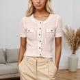thumbnail image 2 of Daolelai Women's Metal Button Round Neck Short Sleeve Knitted Cardigan, 2 of 4