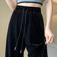 thumbnail image 5 of XAOFW Women's Casual Pants High Waist Velvet With Rhinestone Loose Fit Straight Leg Trouser Outdoor Activities Soft Breathable Trousers, 5 of 7