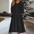thumbnail image 3 of Women's Casual Round Neck Long Sleeve Pullover Loose Wool Hooded Dress for Winter Comfort and Everyday Wear,Black,M, 3 of 8