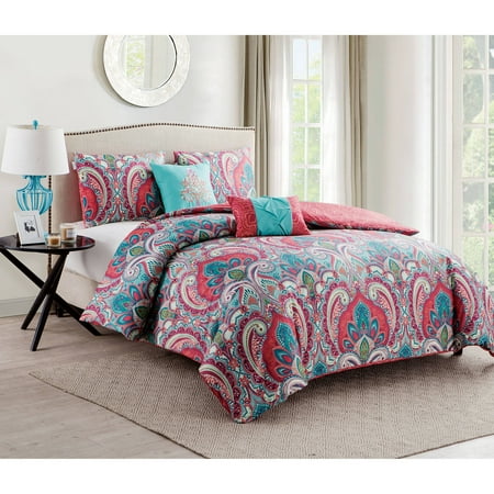 Reversible Single Duvet - VCNY Home Casa Re\'al Multi-Color Paisley 4/5-Piece Reversible Bedding Duvet Cover Set, Decorative Pillows and Shams Included