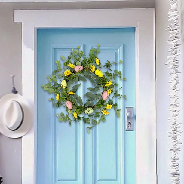 Guirnalda redonda de huevos de Pascua para puerta delantera, ventana colgante de pared, guirnalda decorativa de primavera Macarena corona de pascua